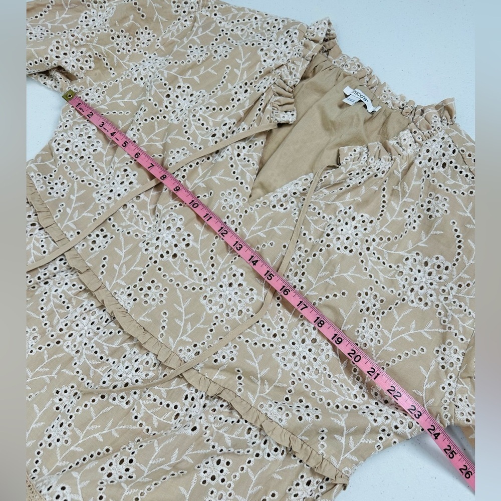 Chico's Eyelet Ruffle Neck Tiered Midi Dress Neutral - Picture 5 of 12